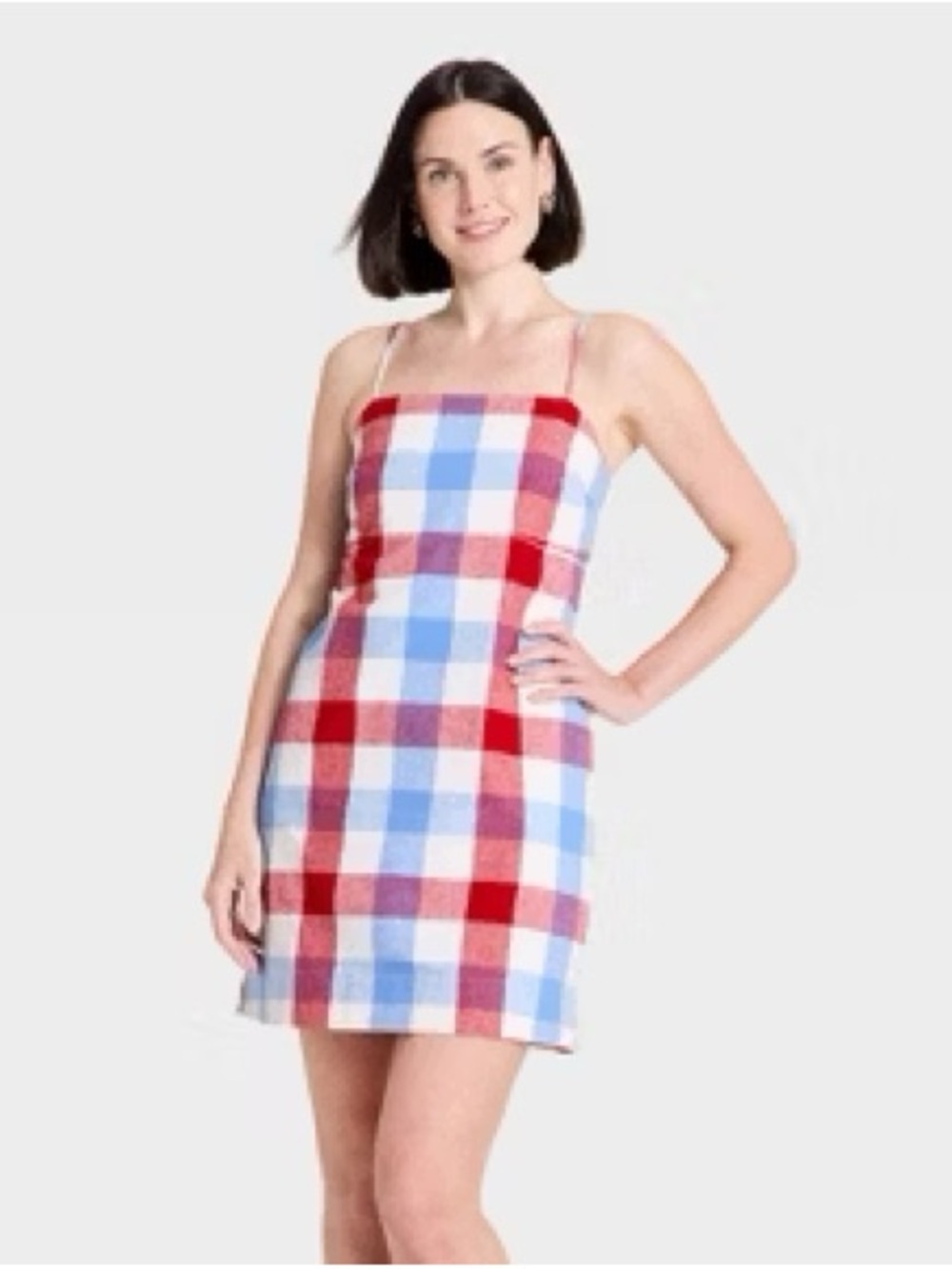 a new day Red, Blue & White Plaid Spaghetti Strap Mini Dress
